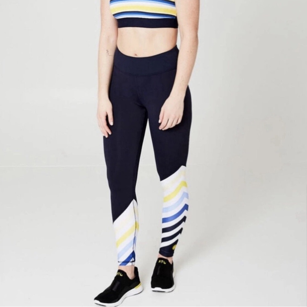 Tory Burch Sport x SoulCycle Limited Edition Navy Stripe Leggings sz Medium NWT